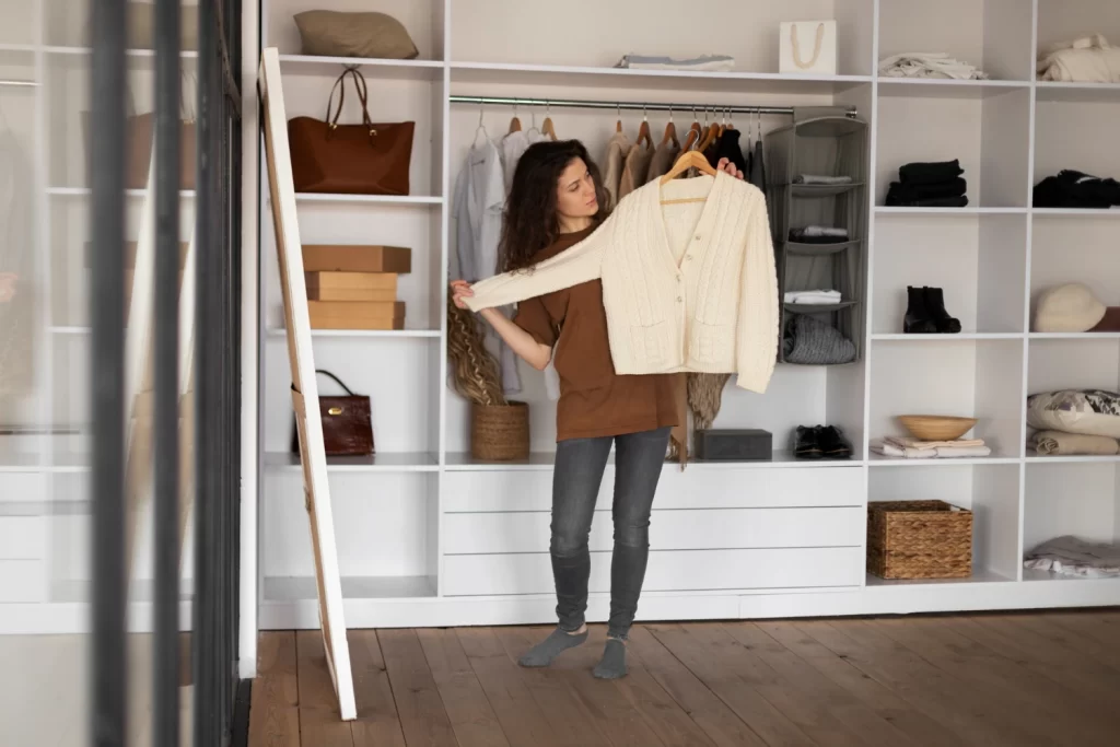 Minimalist wardrobe with neutral clothing essentials and timeless fashion pieces