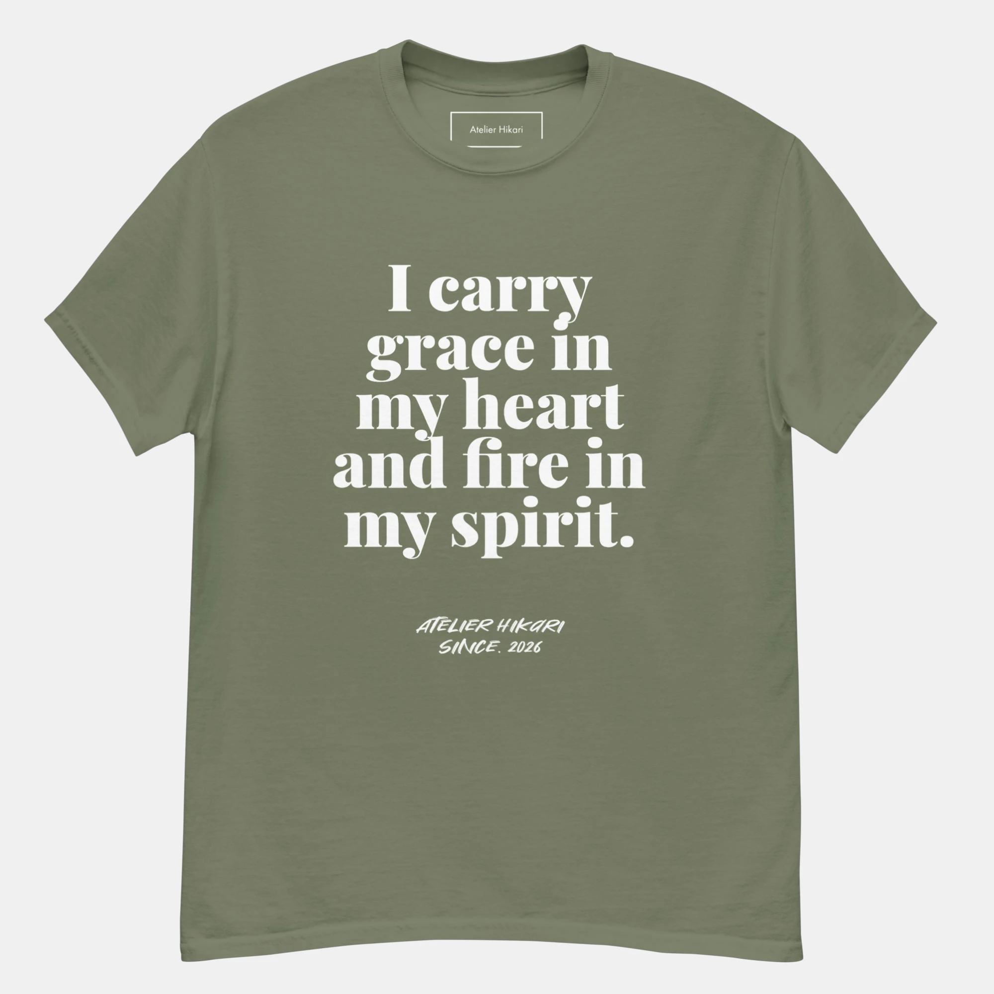 unisex-classic-tee-military-green-front-6a2457fb09601